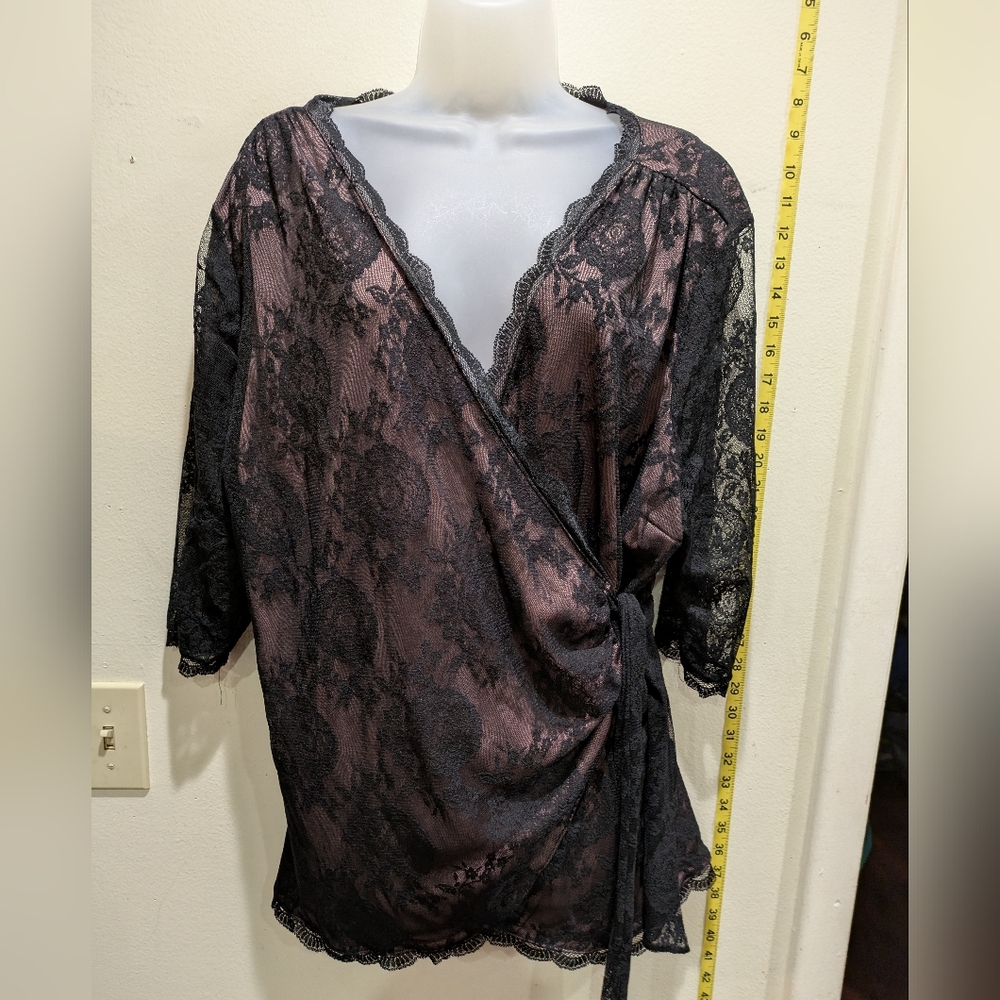 Kiyonna Black and Purple Lace Wrap Blouse Size 3x